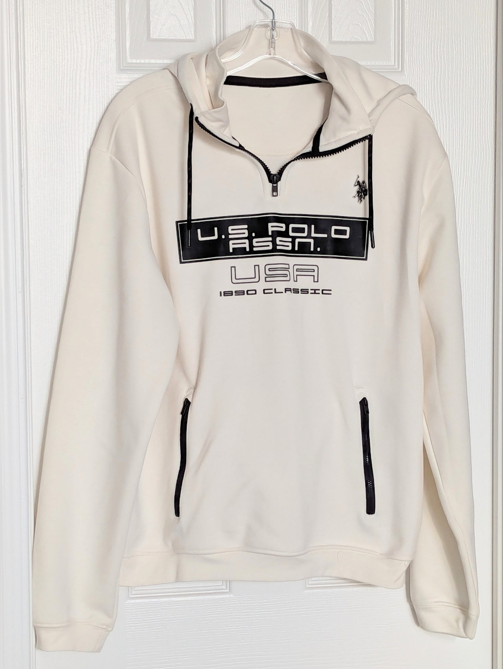 U.S. Polo Assn. Adult (Small) Cream Sweatshirt Hoodie w/Black Branding & Accents